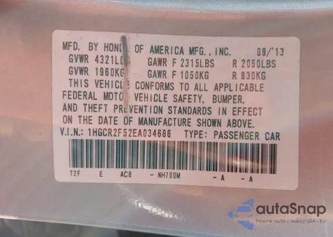 2014 Honda Accord Sport из США, поврежденный, VIN 1HGCR2F52EA034686